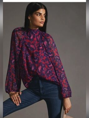 Maeve for Anthropologie Keyhole tie back blouse